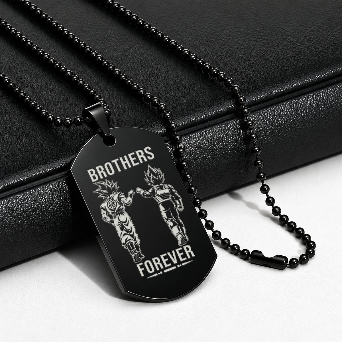 Personalized Dragon Ball Z Goku & Vegeta Brother Dog Tag Necklace - "Brothers Forever" Engraved Stainless Steel Military Pendant Gift for Men