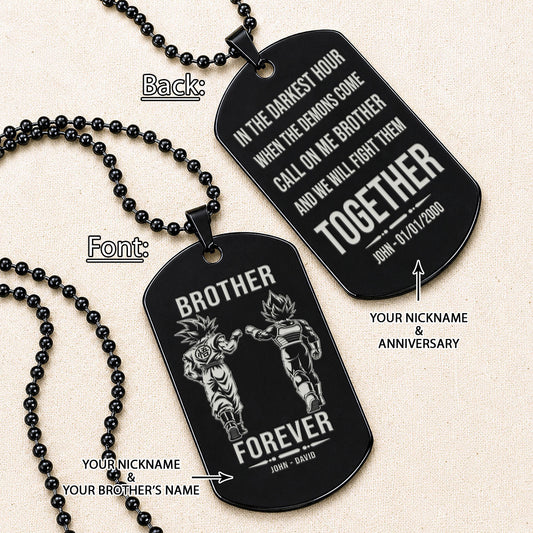 Dragon Ball Engraved Dog Tag Necklace - DRD077 - Goku - Vegeta - Brother Forever - Military Ball Chain - 316L Stainless Steel