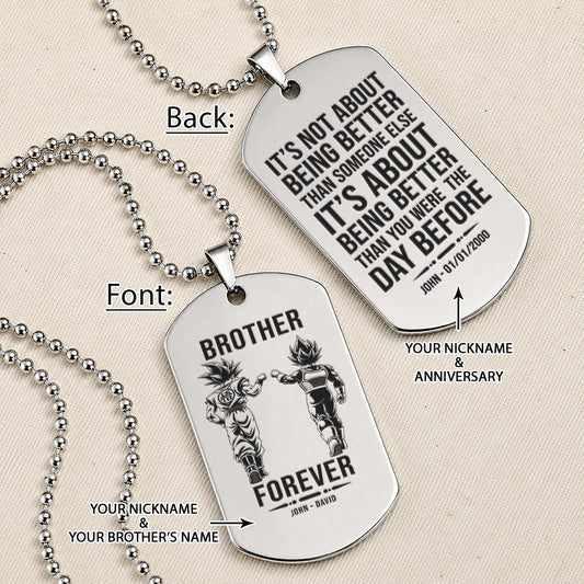 Dragon Ball Engraved Dog Tag Necklace - DRD078 - Goku - Vegeta - Brother Forever - Military Ball Chain - 316L Stainless Steel