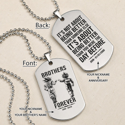 Dragon Ball Engraved Dog Tag Necklace - DRD082 - Goku - Vegeta - Brothers Forever - Military Ball Chain - 316L Stainless Steel