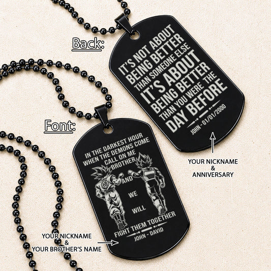 Dragon Ball Engraved Dog Tag Necklace - DRD085 - Goku - Vegeta - Call On Me Brother - Military Ball Chain - 316L Stainless Steel