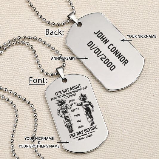 Dragon Ball Engraved Dog Tag Necklace - DRD086 - Goku - Vegeta - Better Than You Were The Day Before - Military Ball Chain