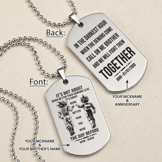 Dragon Ball Engraved Dog Tag Necklace - DRD088 - Goku - Vegeta - Better Than You Were The Day Before - Military Ball Chain