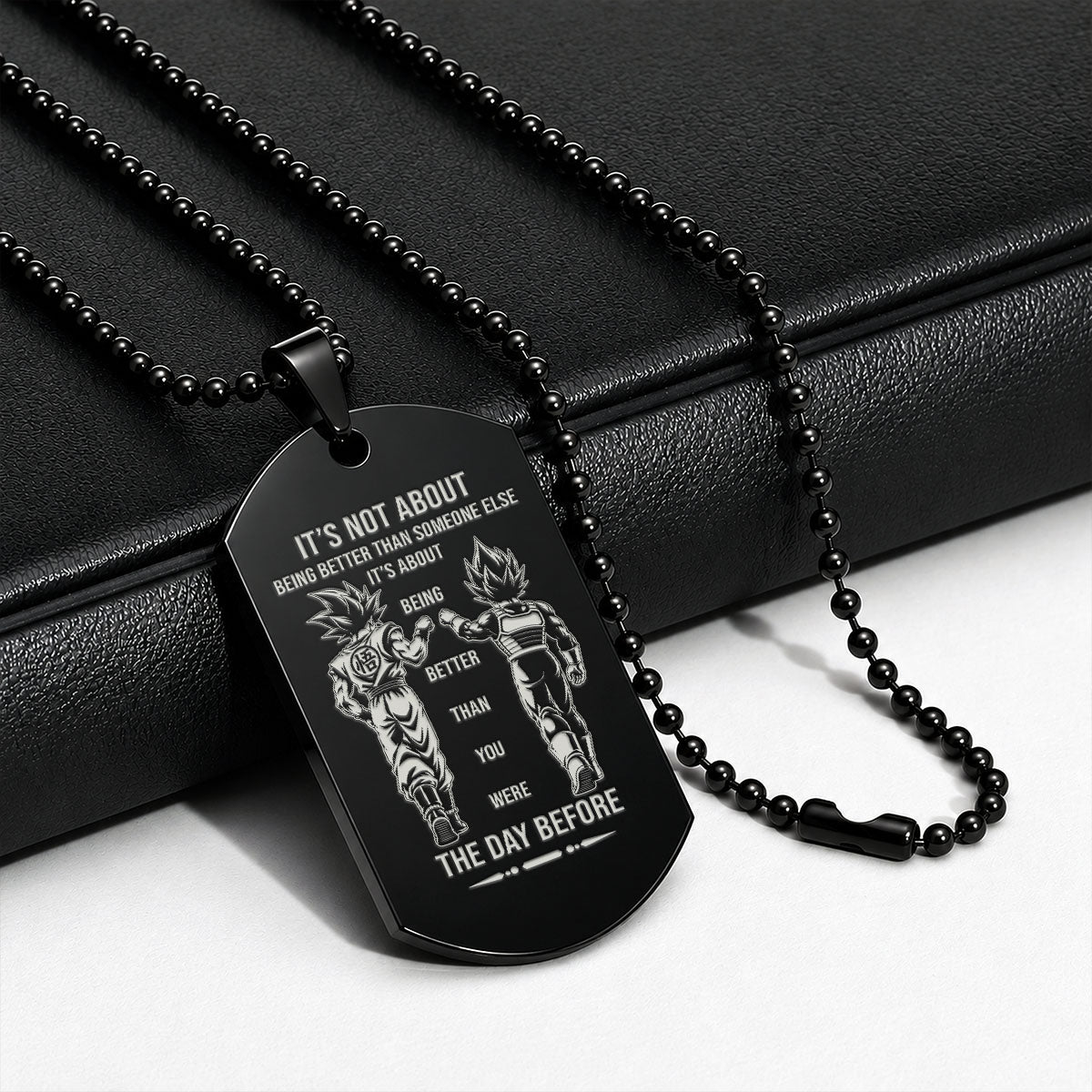 Custom Dragon Ball Goku Vegeta Brother Dog Tag Necklace - "Better Than You Were The Day Before" Engraved Stainless Steel Military Pendant Gift for Men