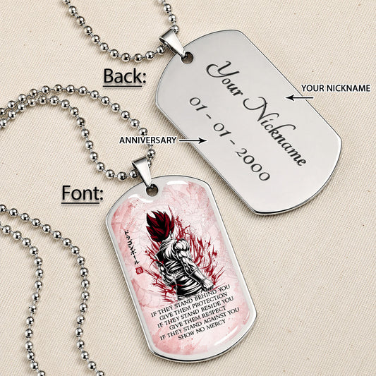 Dragon Ball Dog Tag Necklace - DRDL029 - Super Saiyan God Vegito - Show No Mercy - Military Ball Chain