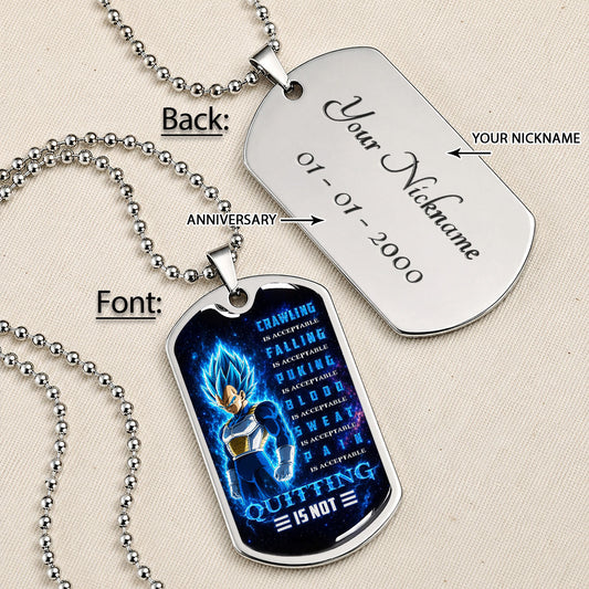 Dragon Ball Dog Tag Necklace - DRDL104 - Super Saiyan Blue Vegeta - Quitting Is Not - Military Ball Chain