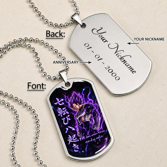 Dragon Ball Dog Tag Necklace - DRDL106 - Ultra Ego Vegeta - Fall Down Seven Times Stand Up Eight - Military Ball Chain