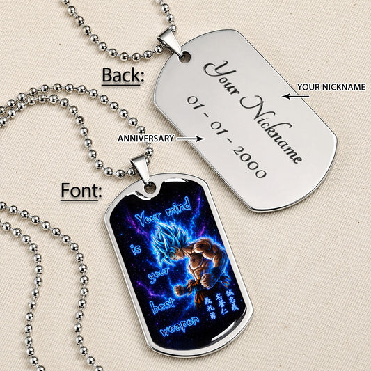 Dragon Ball Dog Tag Necklace - DRDL108 - Super Saiyan Blue Goku - Your Mind Is Your Best Weapon - Military Ball Chain