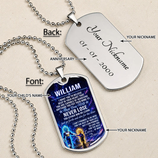Dragon Ball Dog Tag Necklace - DRDL115 - Vegeta - Trunks - To My Son From Dad - Gift for DBZ Fans - Military Ball Chain