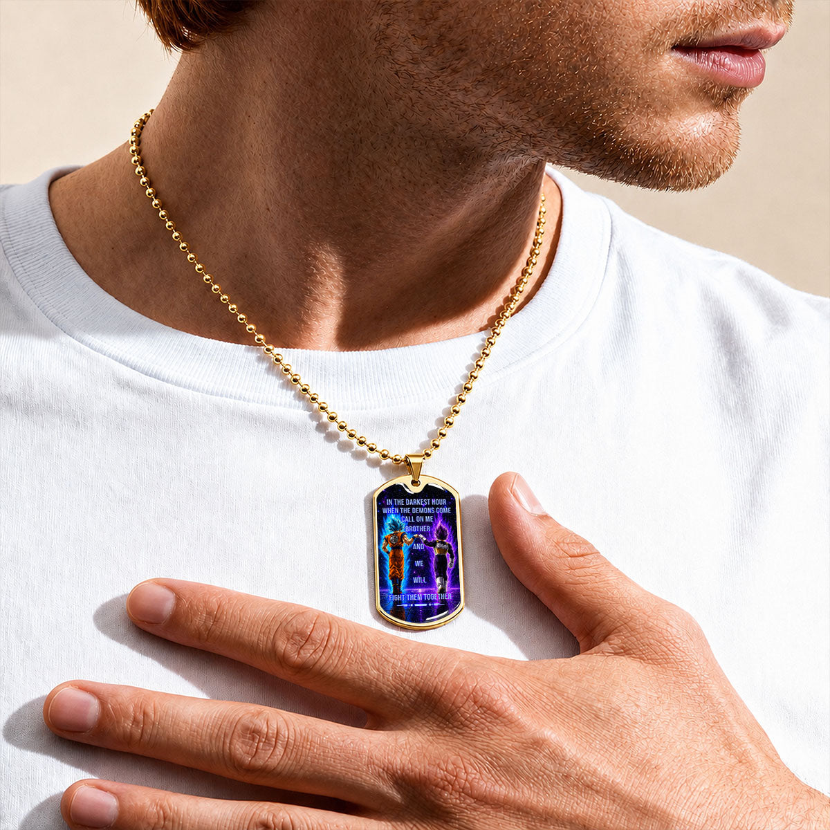 Dragon Ball Dog Tag Necklace - DRDL116 - Goku - Vegeta - Call On Me Brother - Gift for DBZ Fans - Military Ball Chain