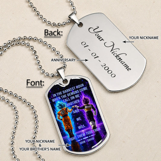 Dragon Ball Dog Tag Necklace - DRDL116 - Goku - Vegeta - Call On Me Brother - Gift for DBZ Fans - Military Ball Chain