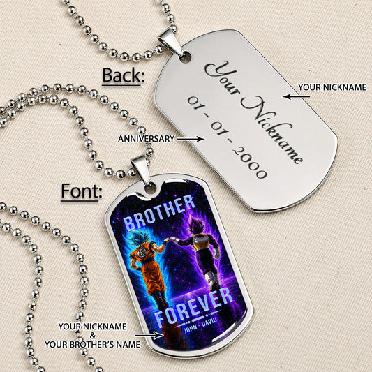 Dragon Ball Dog Tag Necklace - DRDL119 - Goku - Vegeta - Brothers Forever - Gift for DBZ Fans - Military Ball Chain