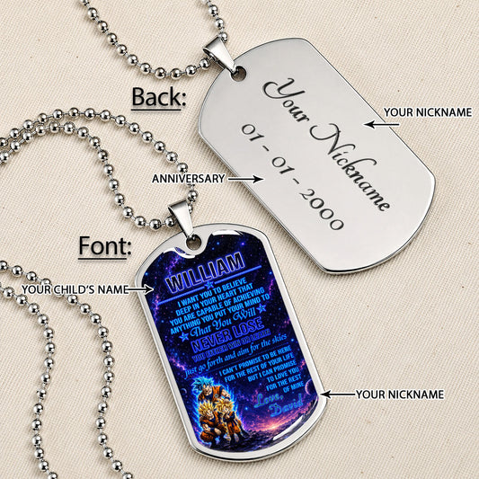 Dragon Ball Dog Tag Necklace - DRDL124 - Goku - Gohan - To My Son From Dad - Gift for DBZ Fans - Military Ball Chain