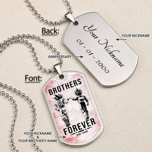 Custom Dragon Ball Goku & Vegeta Brother Dog Tag Necklace - Motivational Quote "Brothers Forever" Stainless Steel Pendant - Anime Gift for DBZ Fans - DRDL126