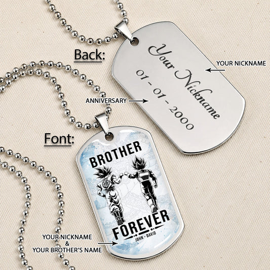 Dragon Ball Dog Tag Necklace - DRDL127 - Goku - Vegeta - Brother Forever - Gift for DBZ Fans - Military Ball Chain