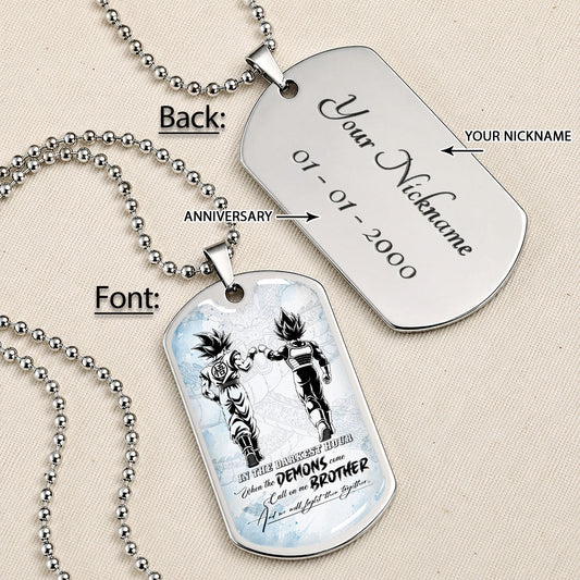 Dragon Ball Dog Tag Necklace - DRDL128 - Goku - Vegeta - Call On Me Brother - Gift for DBZ Fans - Military Ball Chain