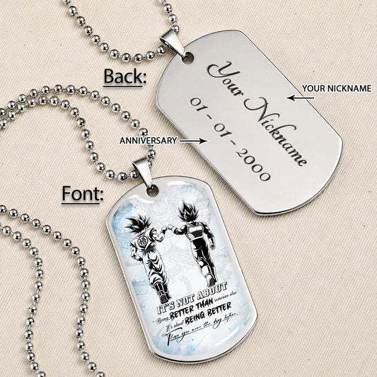 Dragon Ball Dog Tag Necklace - DRDL129 - Goku - Vegeta - Being Better Than Yesterday - Military Ball Chain