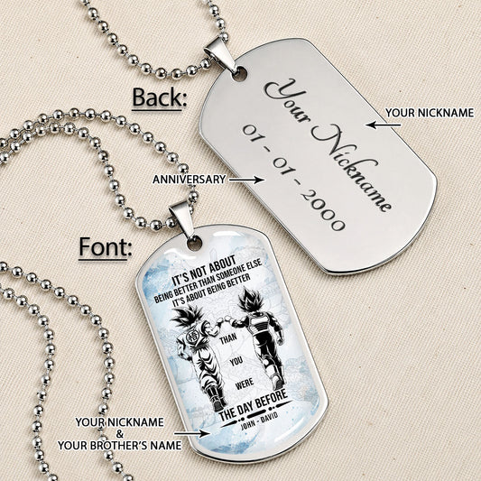 Dragon Ball Dog Tag Necklace - DRDL130 - Goku - Vegeta - Being Better Than Yesterday - Military Ball Chain