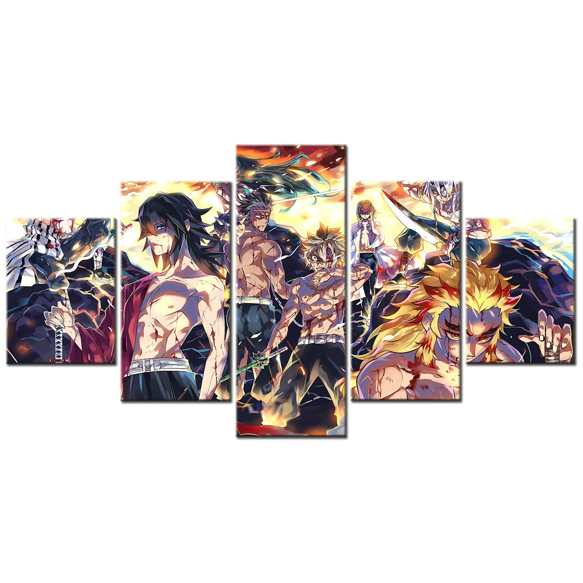 Demon Slayer - Kimetsu no Yaiba - 5 Pieces Wall Art - Giyu Tomioka - Muzan Kibutsuji - Kyojuro Rengoku - Sanemi Shinazugawa - Demon Slayer Poster - Demon Slayer Wall Art