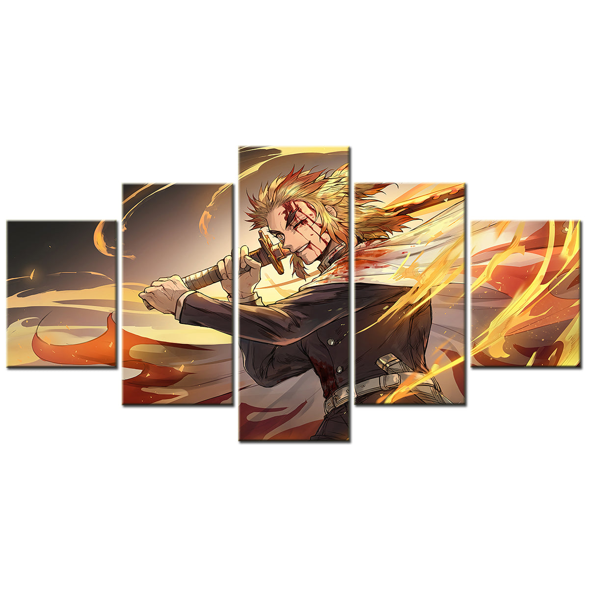 Demon Slayer - Kimetsu no Yaiba - 5 Pieces Wall Art - Kyojuro Rengoku 5 - Demon Slayer Poster - Demon Slayer Wall Art