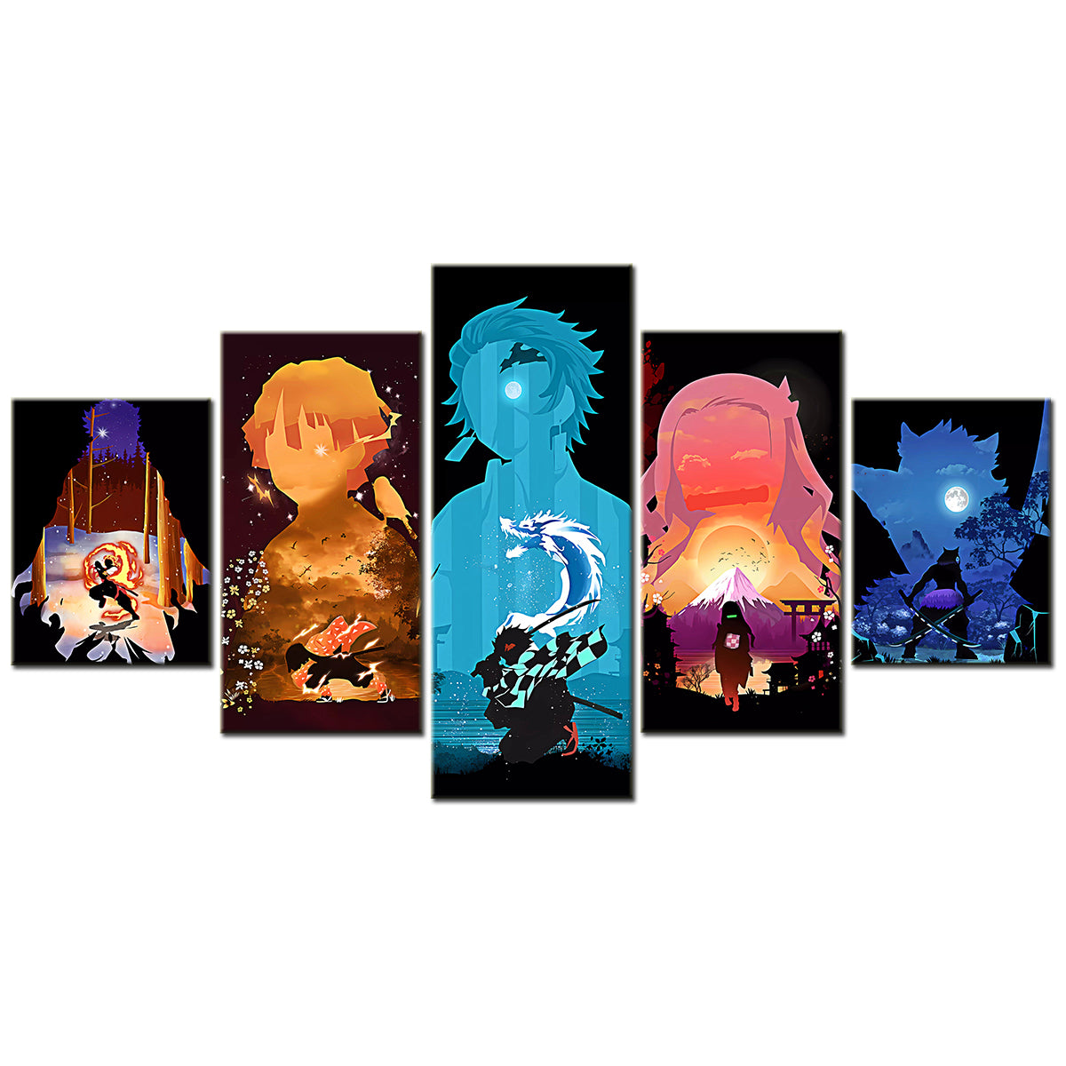 Demon Slayer - Kimetsu no Yaiba - 5 Pieces Wall Art - Kyojuro Rengoku - Zenitsu Agatsuma - Obanai Iguro - Nezuko Kamado - Inosuke Hashibira - Demon Slayer Poster - Demon Slayer Wall Art