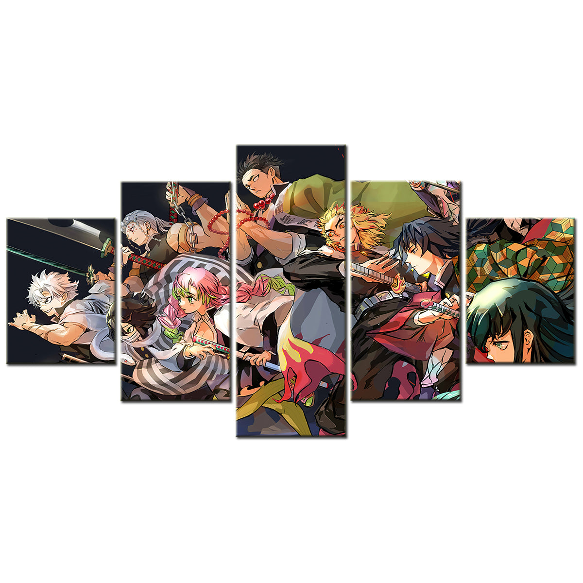 Demon Slayer - Kimetsu no Yaiba - 5 Pieces Wall Art - Sanemi Shinazugawa - Tengen Uzui - Obanai Iguro - Mitsuri Kanroji - Gyoumei Himejima - Kyojuro Rengoku - Giyu Tomioka - Muichirou Tokitou - Demon Slayer Poster - Demon Slayer Wall Art