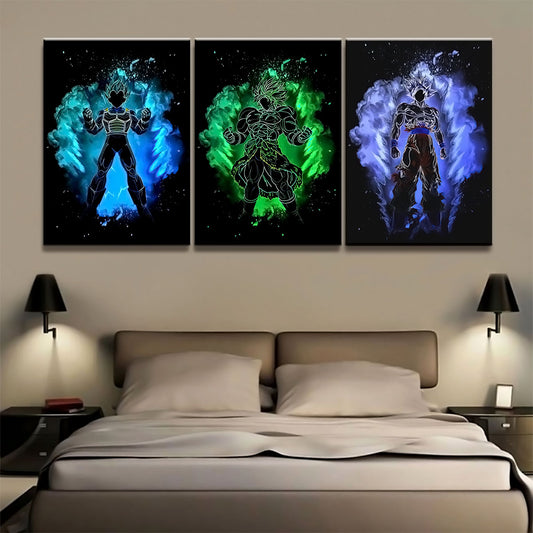 Dragon Ball - 3 Pieces Wall Art - Vegeta - Broly - Goku - Super Saiyan Blue - Mastered Ultra Instinct - Dragon Ball Poster - Dragon Ball Canvas