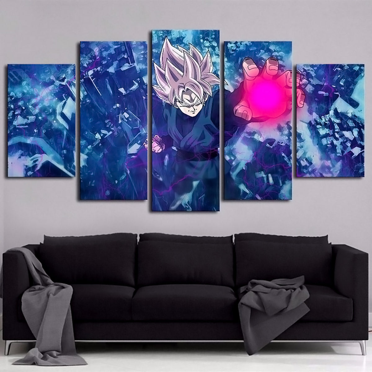 Dragon Ball Super Saiyan Rose Black Goku Canvas Wall Art - 5 Piece Split Panel DBZ Anime Poster - Ready to Hang Living Room Man Cave Decor - DR5165