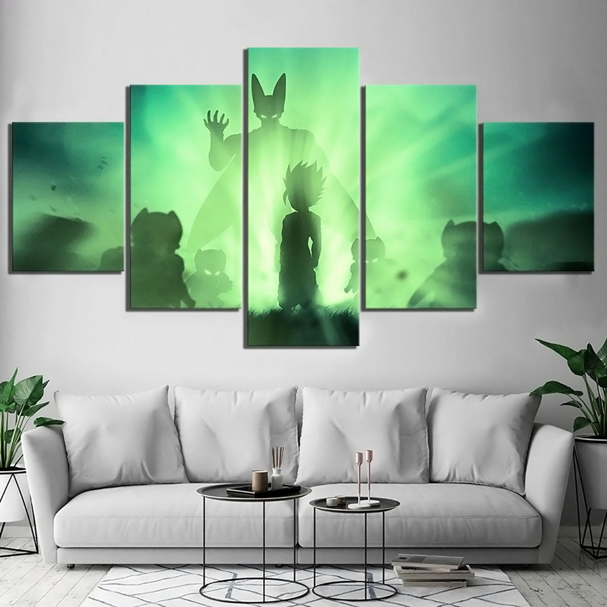 Dragon Ball Z Super Saiyan Gohan vs Cell Canvas Wall Art - 5 Piece Split Panel Anime Poster - Framed Ready to Hang Living Room Man Cave Decor - DR5173