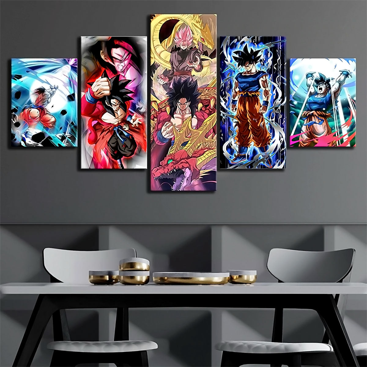 Dragon Ball - 5 Pieces Wall Art - Goku - Black Goku - Super Saiyan Rose - Super Saiyan 4 - Mastered Ultra Instinct - Dragon Ball Poster - Dragon Ball Canvas