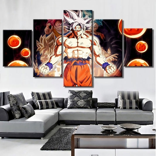 Dragon Ball - 5 Pieces Wall Art - Goku - Super Saiyan 3 - Super Saiyan Blue - Super Saiyan God - Mastered Ultra Instinct - Dragon Ball Poster - Dragon Ball Canvas