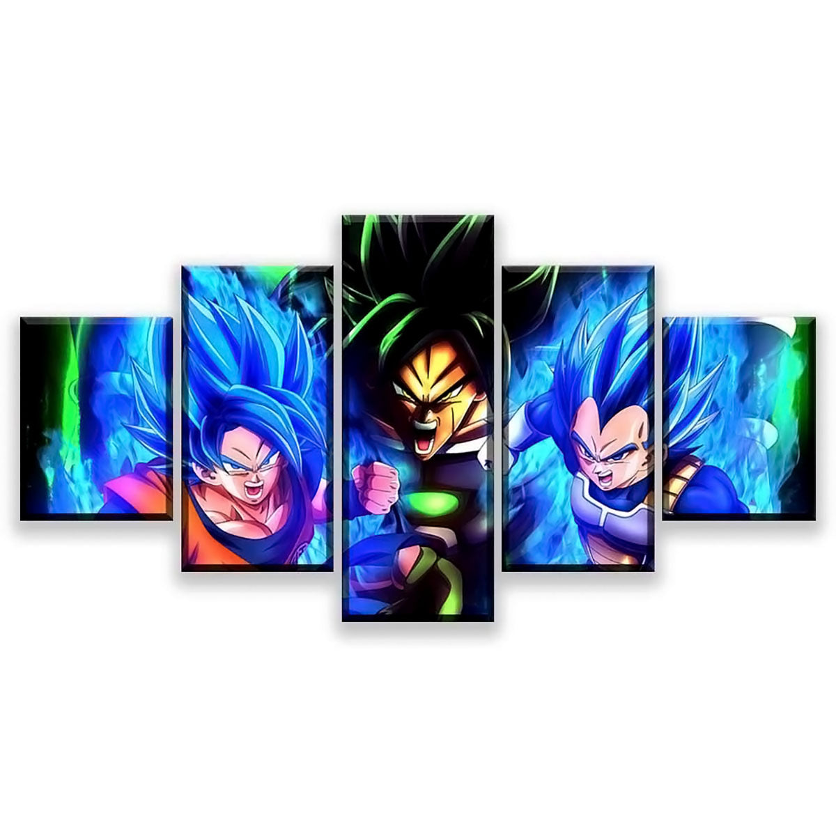 Dragon Ball Super Goku Vegeta vs Broly Canvas Wall Art - 5 Piece Split Panel DBZ Anime Poster - Framed Ready to Hang Home Man Cave Decor - DR5177