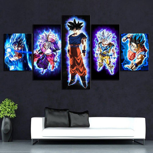 Dragon Ball - 5 Pieces Wall Art - Goku - Vegeto - Super Saiyan Blue - Mastered Ultra Instinct - Dragon Ball Poster - Dragon Ball Canvas