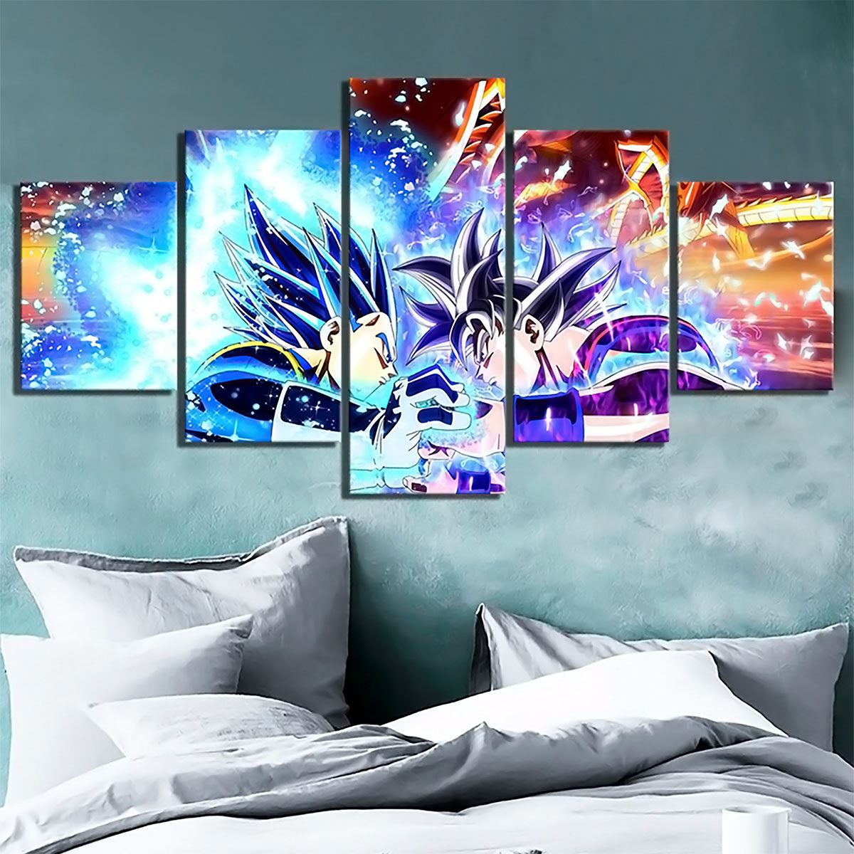 Dragon Ball Super Saiyan Blue Vegeta vs Ultra Instinct Goku 5 Piece Canvas Wall Art - DBZ Poster - Framed Ready to Hang Home Man Cave Decor - DR5155