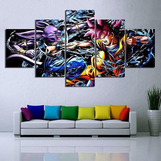 Dragon Ball - 5 Pieces Wall Art - Goku Vs Beerus - Super Saiyan God - Dragon Ball Poster - Dragon Ball Canvas