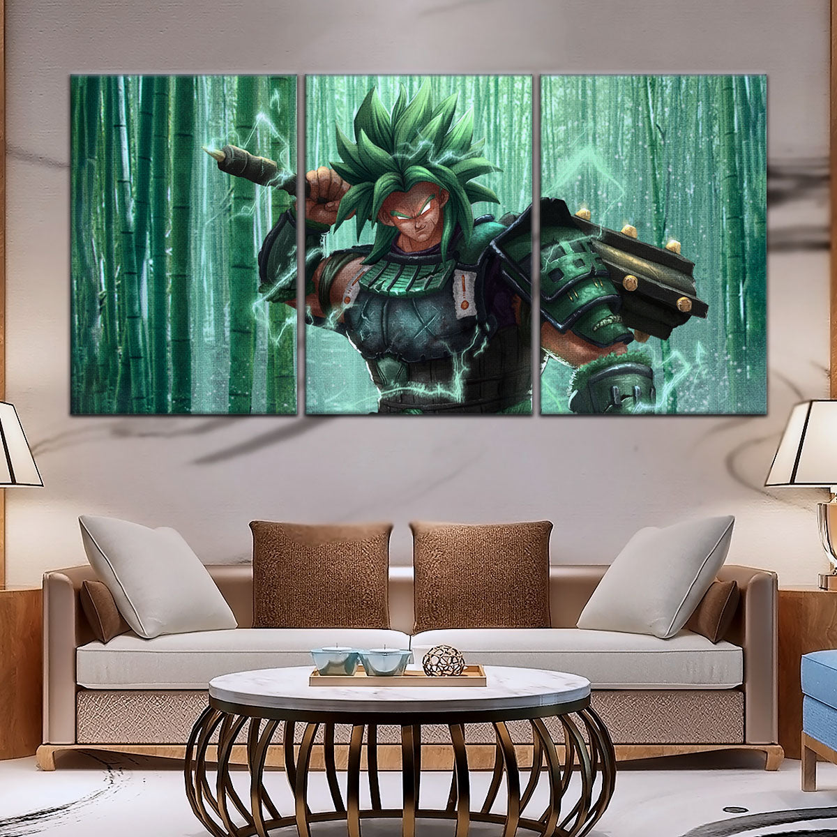 Dragon Ball Super Broly Green Armor Canvas Wall Art - 5 Piece Split Panel DBZ Anime Poster - Framed Ready to Hang Living Room Man Cave Decor - DR5023