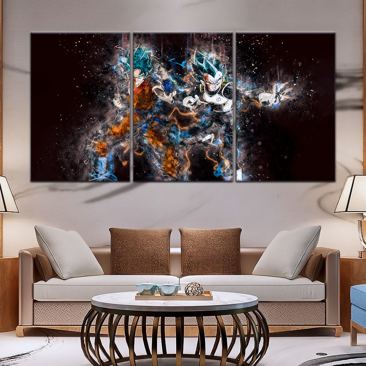 Dragon Ball Super Goku Vegeta Canvas Wall Art - 5 Piece Split Panel DBZ Anime Poster - Framed Ready to Hang Living Room Man Cave Decor - DR5065