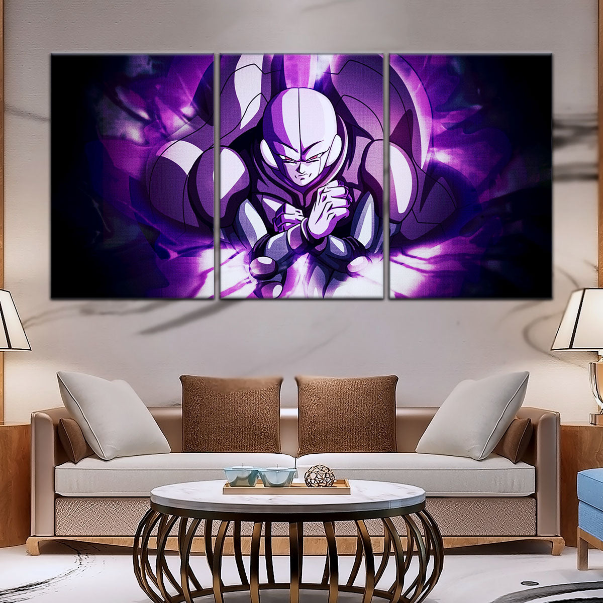 Dragon Ball Super Hit Awakens Canvas Wall Art - 5 Piece Split Panel DBZ Anime Poster - Framed Ready to Hang Living Room Man Cave Decor - DR5085