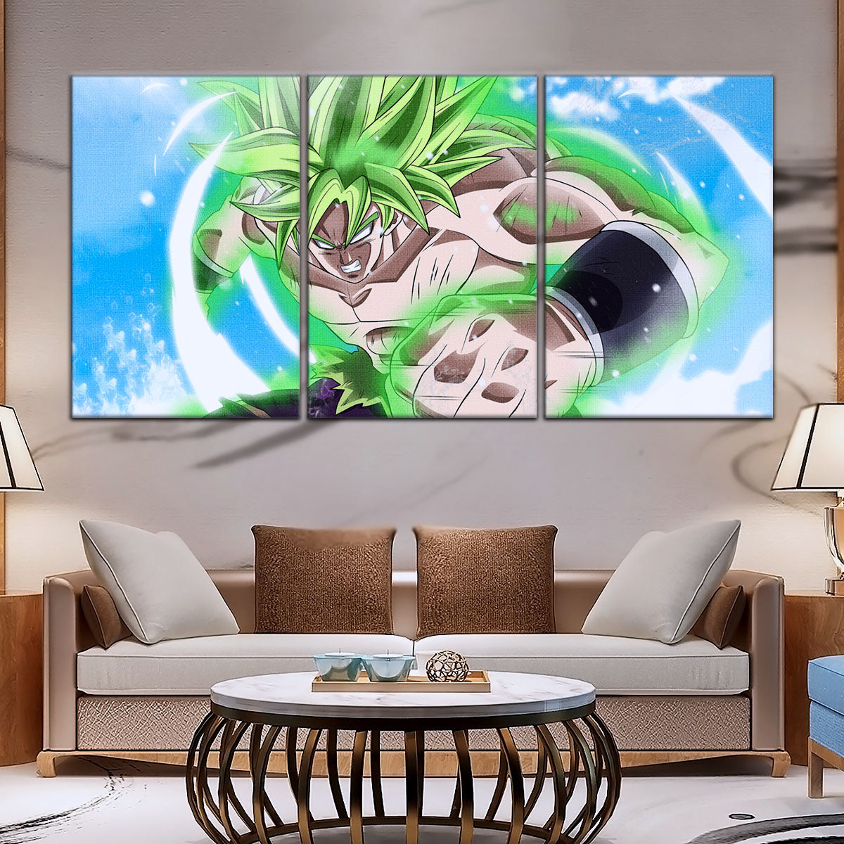 Dragon Ball Super Legendary Saiyan Broly Canvas Wall Art - 5 Piece Split Panel DBZ Anime Poster - Ready to Hang Living Room Man Cave Decor - DR5022
