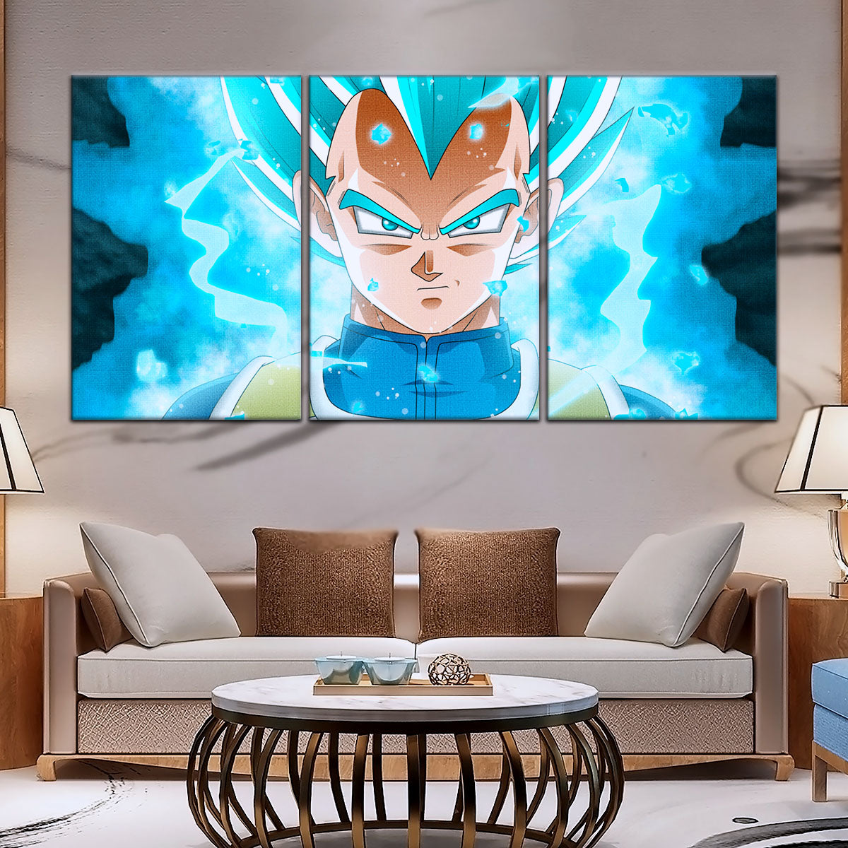 Dragon Ball Super Saiyan Blue Vegeta Canvas Wall Art - 5 Piece Split Panel DBZ Anime Poster - Framed Ready to Hang Living Room Man Cave Decor - DR5118