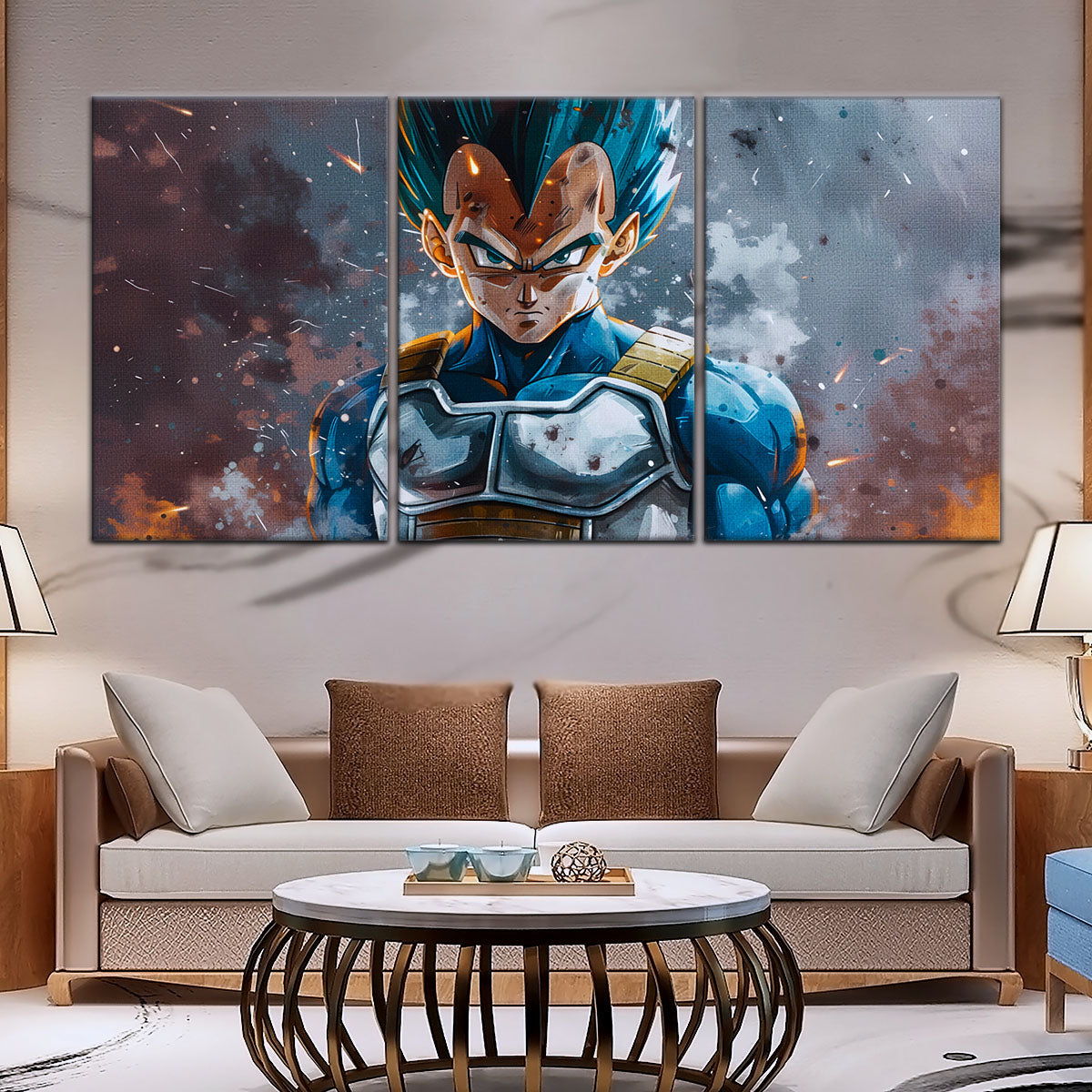 Dragon Ball Super Saiyan Blue Vegeta Canvas Wall Art - 5 Piece Split Panel DBZ Anime Poster - Framed Ready to Hang Living Room Man Cave Decor - DR5120