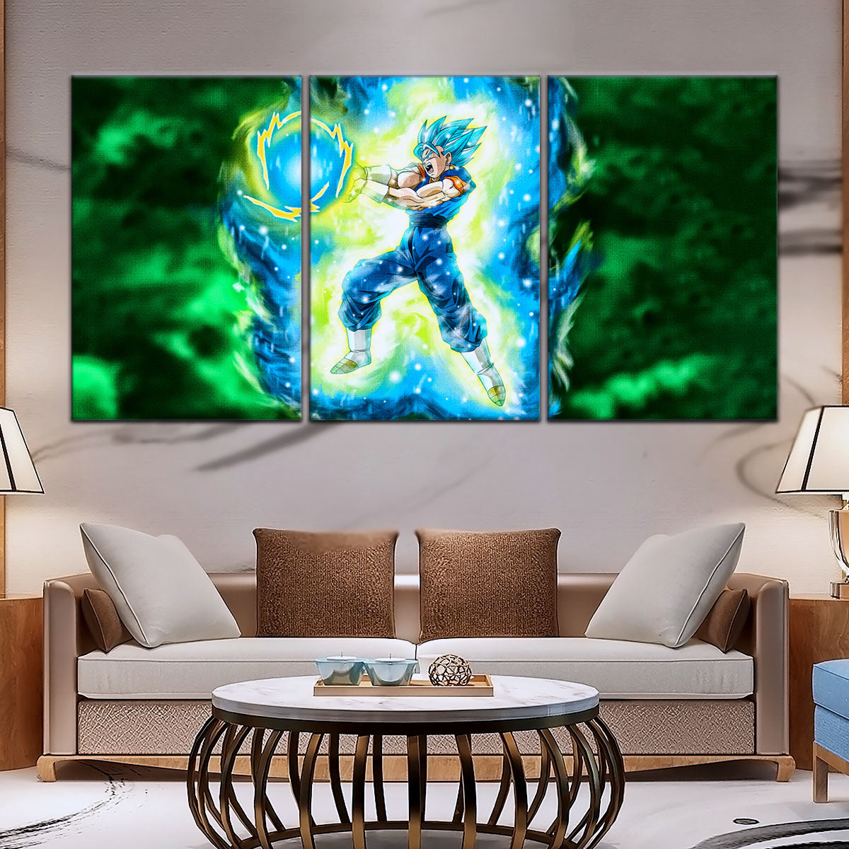 Dragon Ball Super Saiyan Blue Vegito Canvas Wall Art - 5 Piece Split Panel DBZ Anime Poster - Framed Ready to Hang Living Room Man Cave Decor - DR5132