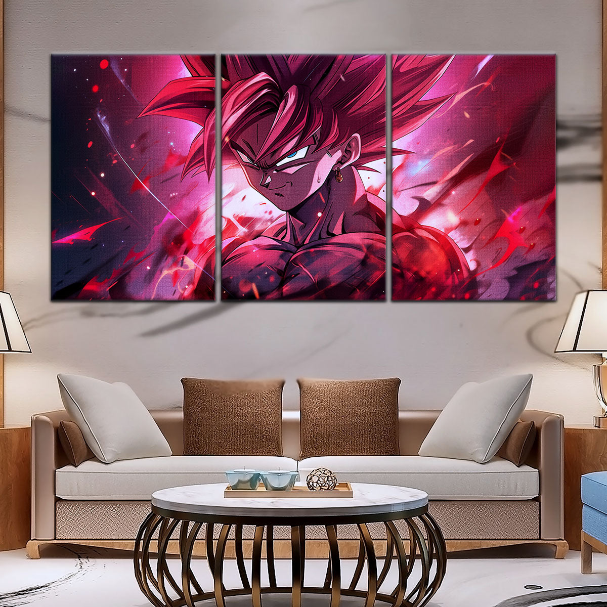 Dragon Ball Super Saiyan Rose Goku Black Canvas Wall Art - 5 Piece Split Panel DBZ Anime Poster - Ready to Hang Living Room Man Cave Decor - DR5073