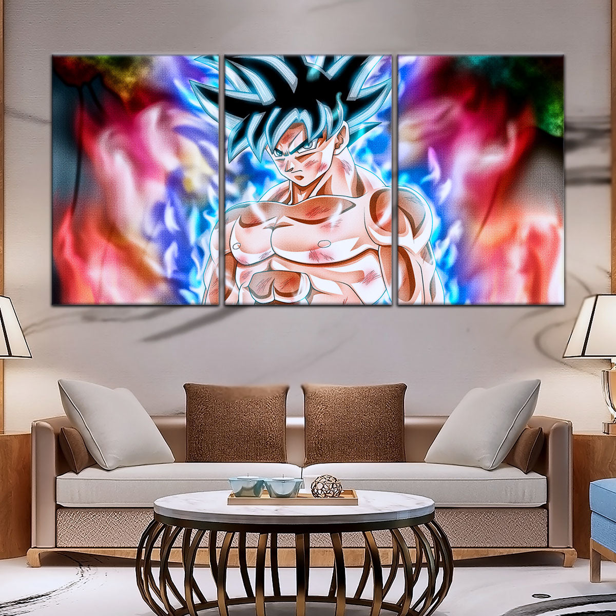 Dragon Ball Super Ultra Instinct Goku Canvas Wall Art - 5 Piece Split Panel DBZ Anime Poster - Framed Ready to Hang Living Room Man Cave Decor - DR5093