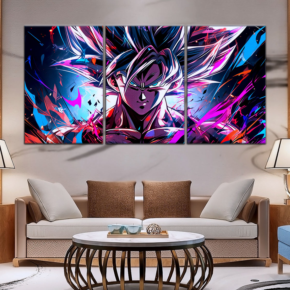 Dragon Ball Super Ultra Instinct Goku Canvas Wall Art - 5 Piece Split Panel DBZ Anime Poster - Ready to Hang Living Room Man Cave Decor - DR5096