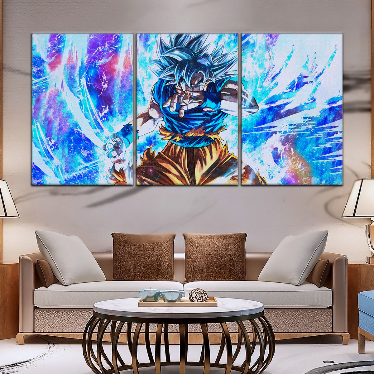 Dragon Ball Super Ultra Instinct Goku Canvas Wall Art - 5 Piece Split Panel DBZ Anime Poster - Ready to Hang Living Room Man Cave Decor - DR5114