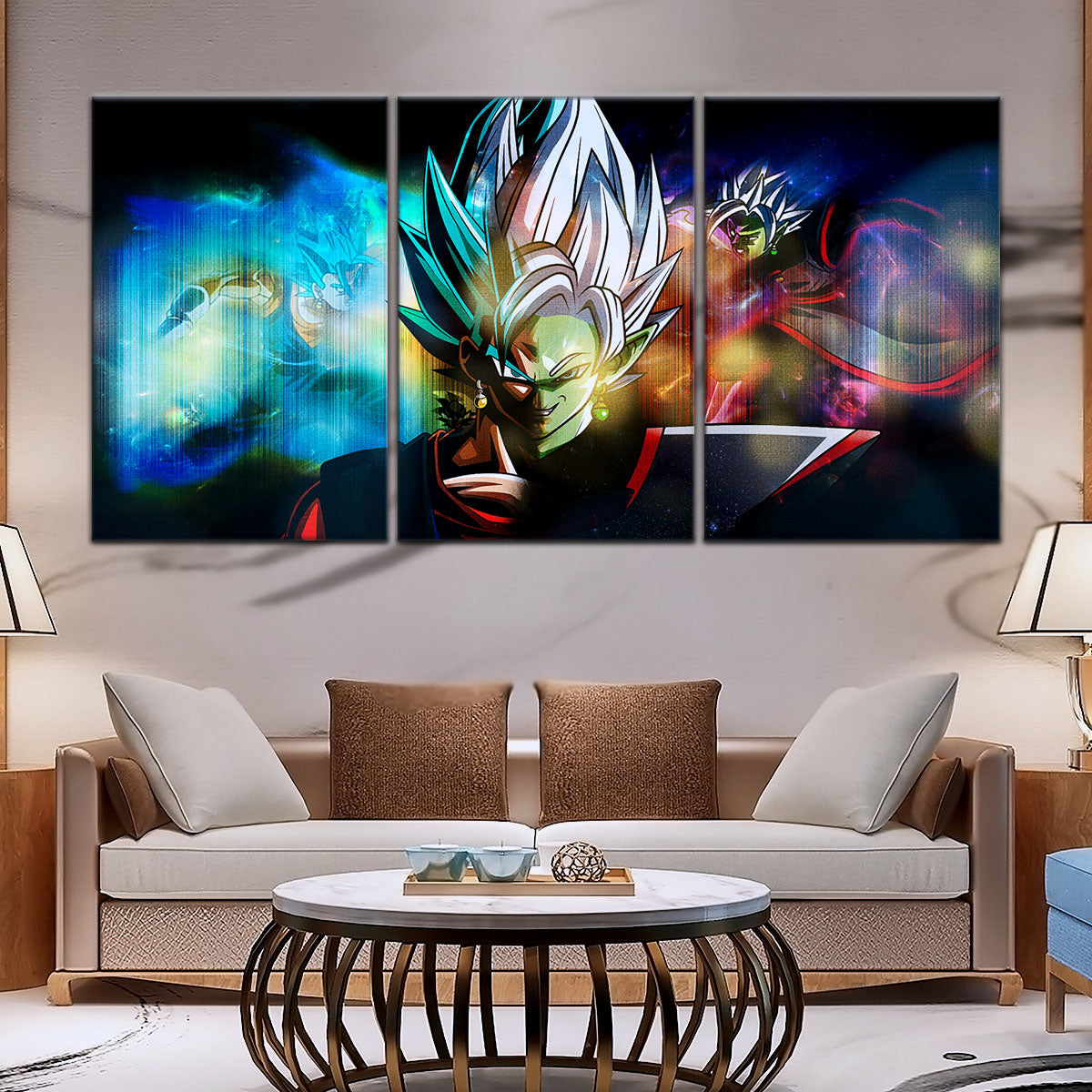 Dragon Ball Super Zamasu vs Vegito Canvas Wall Art - 5 Piece Split Panel DBZ Anime Poster - Framed Ready to Hang Living Room Man Cave Decor - DR5138