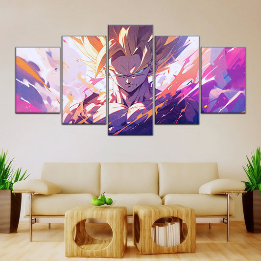 Dragon Ball Z Super Saiyan Gohan Canvas Wall Art - 5 Piece Split Panel Anime Poster - Framed Ready to Hang Living Room Man Cave Decor - DR5031