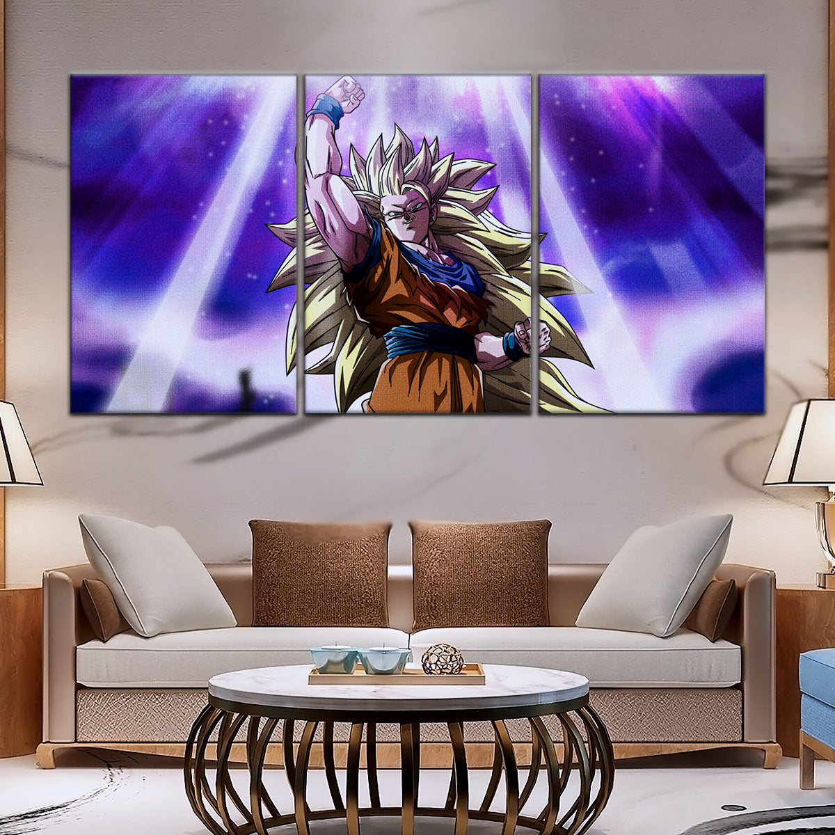 Dragon Ball Z Super Saiyan Goku Canvas Wall Art - 5 Piece Split Panel Anime Poster - Framed Ready to Hang Living Room Man Cave Decor - DR5045