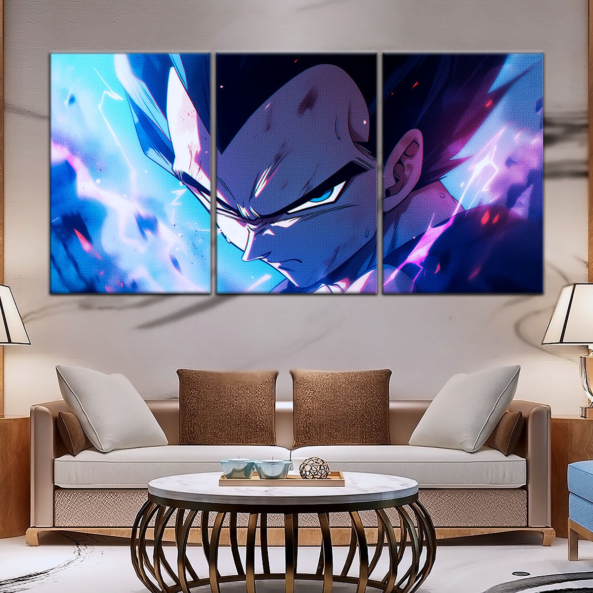 Dragon Ball Z Vegeta Canvas Wall Art - 5 Piece Split Panel Anime Poster - Framed Ready to Hang Living Room Man Cave Decor - DR5086